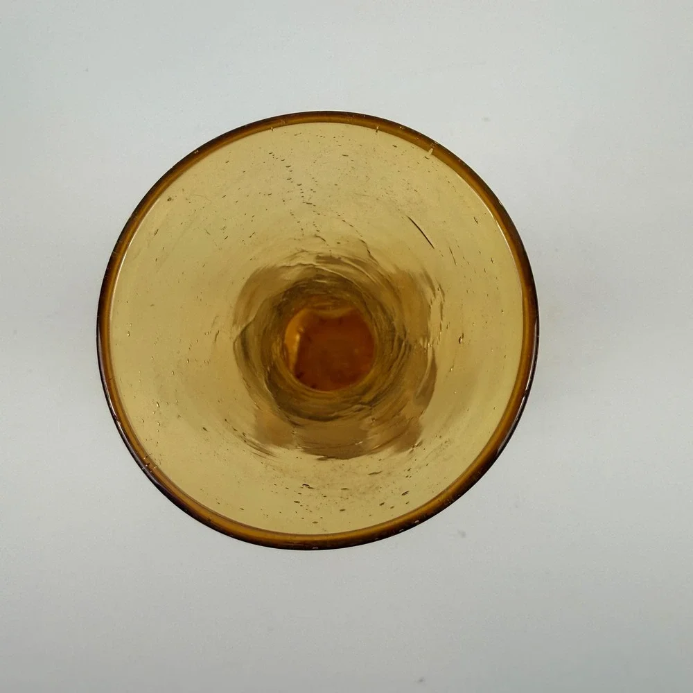 Vintage American Amber Crackle Art Glass Pinched Optic Vase Mid‎ Century